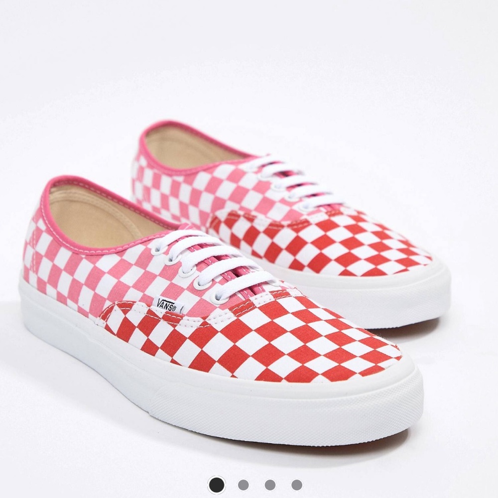 Rare pink and red checkerboard lace up vans shoes